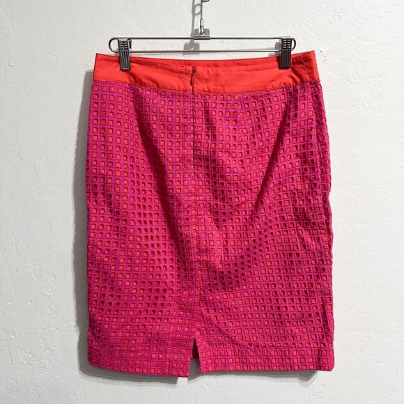 Talbots Skirt Womens 2 P Lattice Pencil Knee Skirt Magenta Orange Cotton Petite - Picture 4 of 6